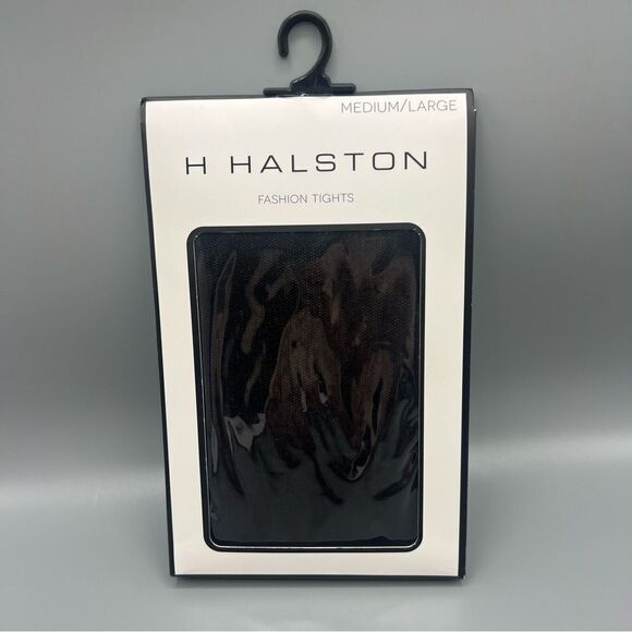 H Halston Black Swiss Dot Tights Medium/Large - Picture 2 of 4
